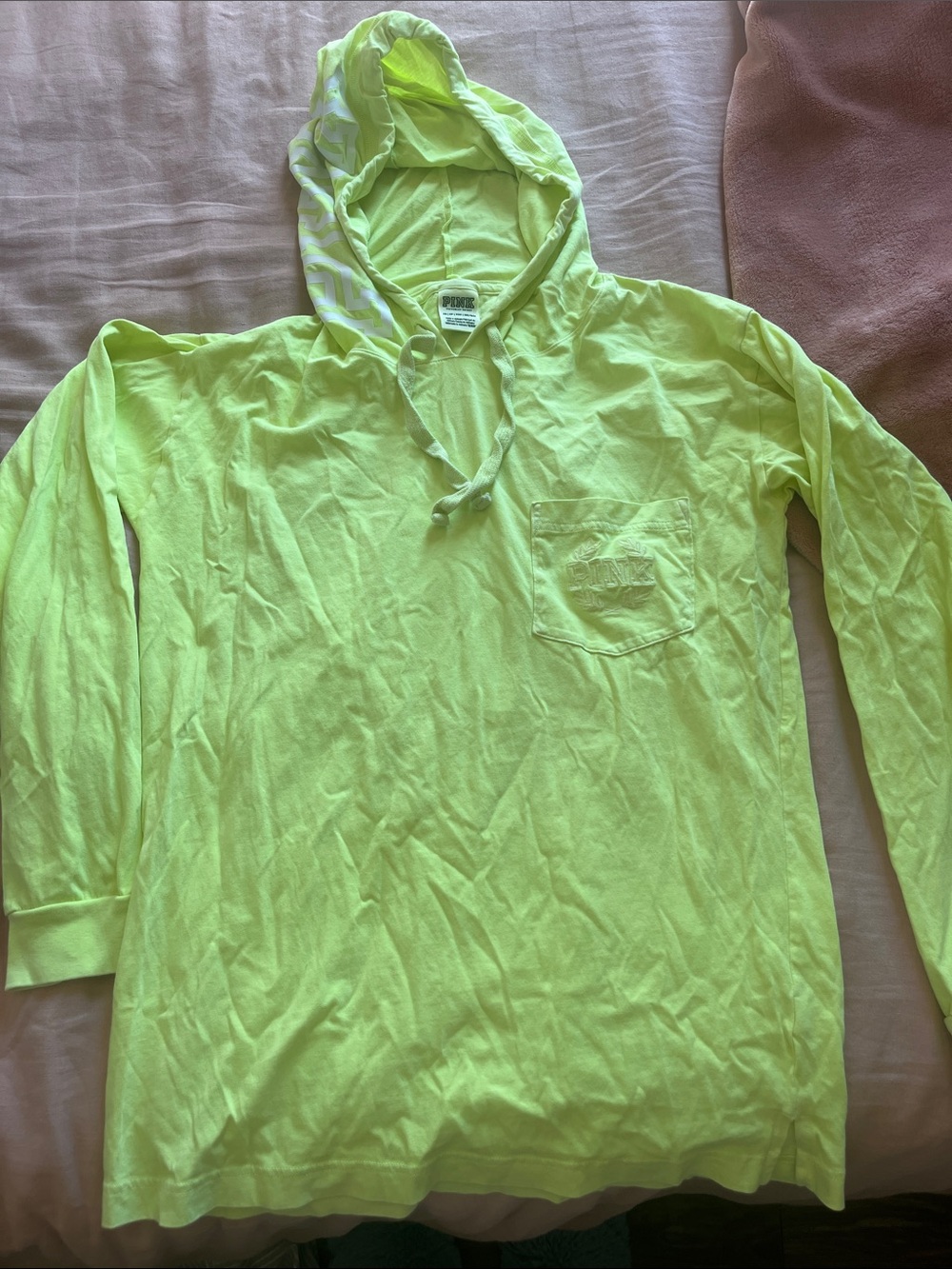 PINK Victoria's Secret Neon Lime Hooded Pullover